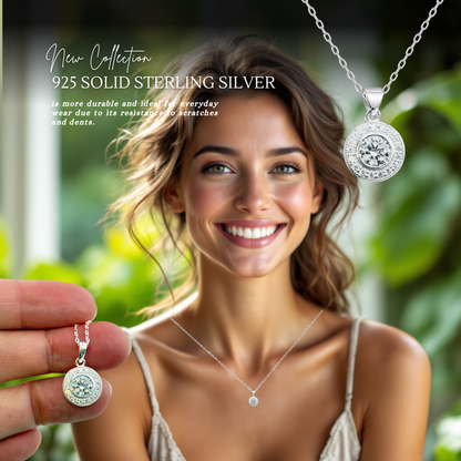 Sterling Silver Cubic Zirconia Halo 12mm Necklace