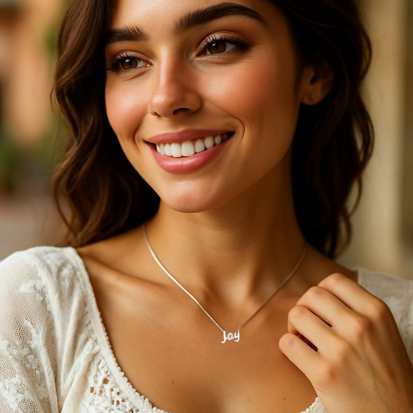 S925 Sterling Silver Sparkling Joy Script Necklace