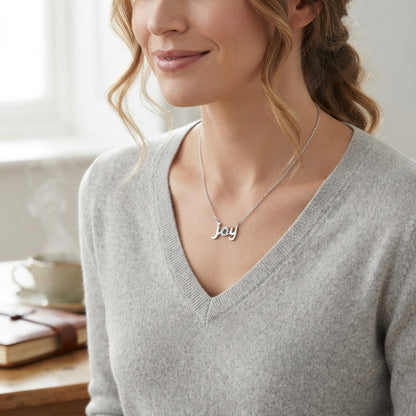 S925 Sterling Silver Sparkling Joy Script Necklace