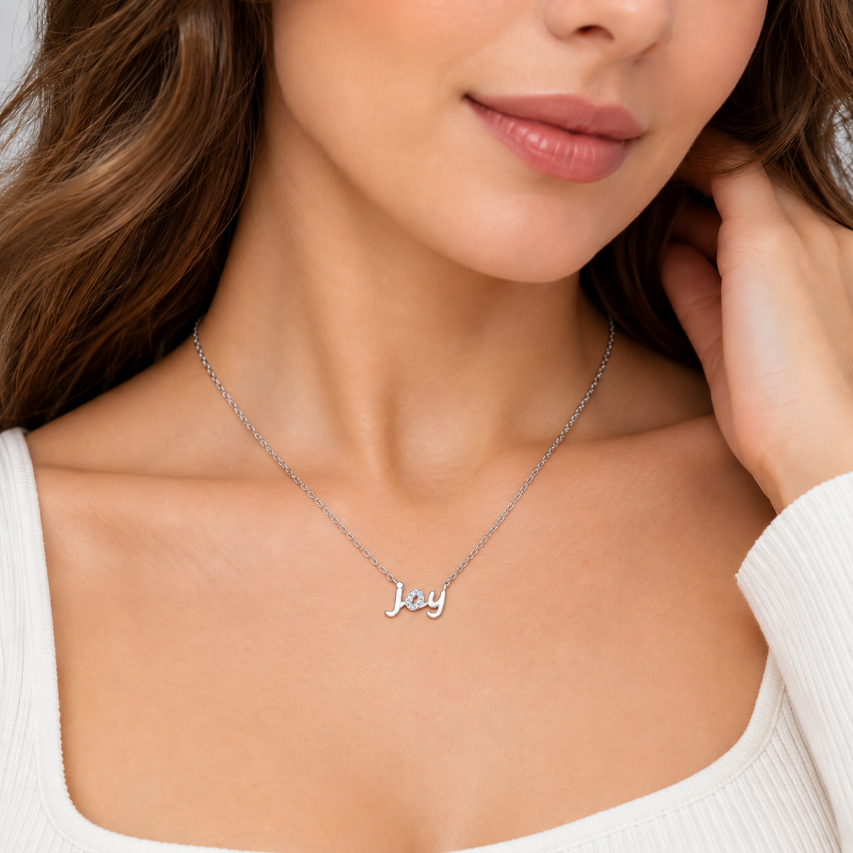 S925 Sterling Silver Sparkling Joy Script Necklace