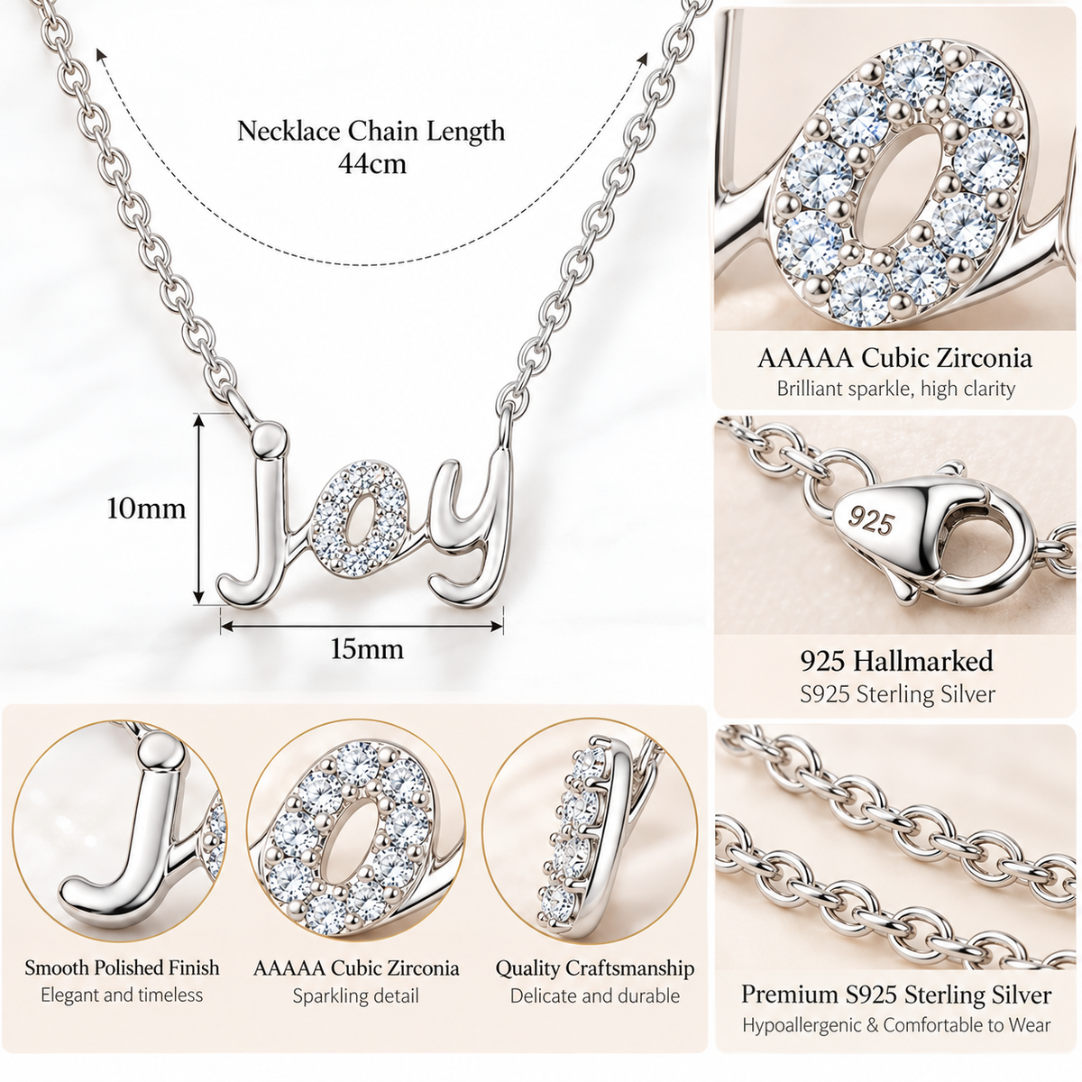 S925 Sterling Silver Sparkling Joy Script Necklace