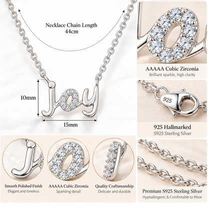S925 Sterling Silver Sparkling Joy Script Necklace