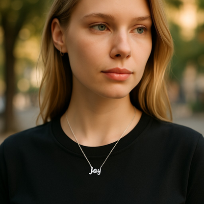 S925 Sterling Silver Sparkling Joy Script Necklace
