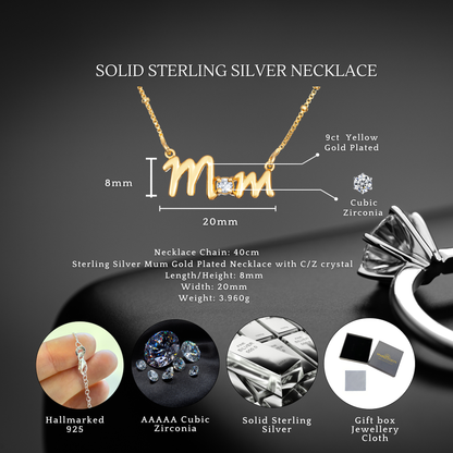 To My Mum S925 Sterling Silver Mum Necklace 9ct Gold Plated with Message Card