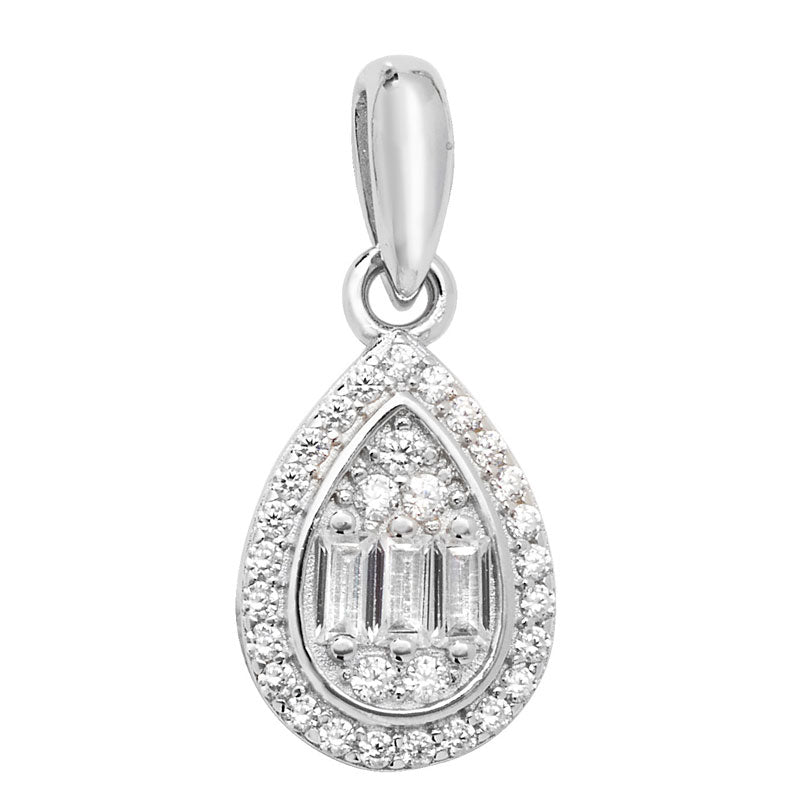 Sterling Silver CZ Crystal Tear Drop Pendant