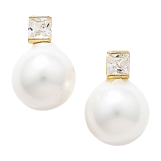 9ct Gold Cubic Zirconia 8mm Pearl Stud Earrings