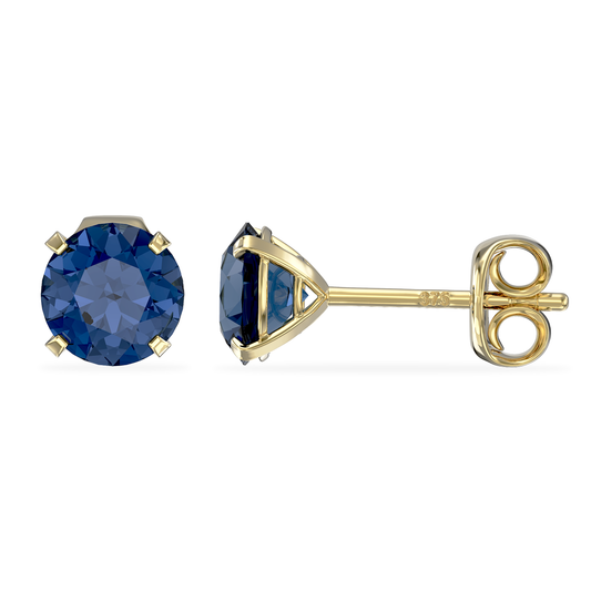 9ct Gold Cubic Zirconia Blue September Sapphire Birthstone 5mm Stud Earrings