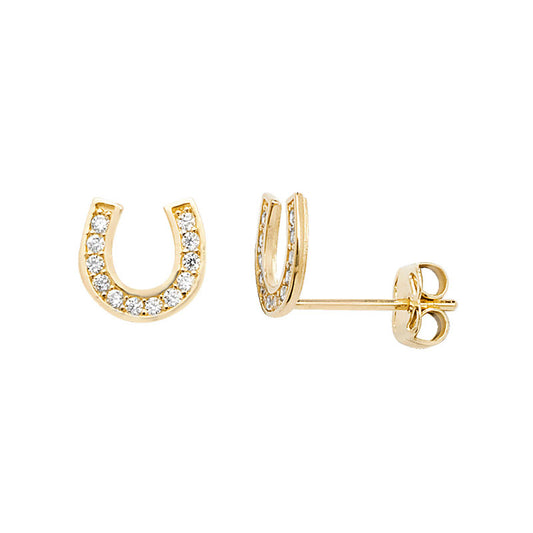 9ct Gold Cubic Zirconia Horse Shoe Stud Earrings