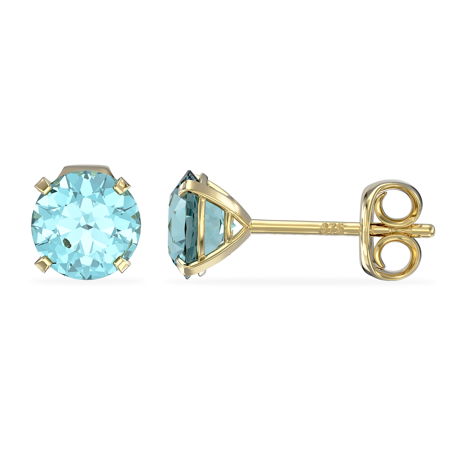 9ct Gold Cubic Zirconia March Birthstone Aquamarine Stud Earrings