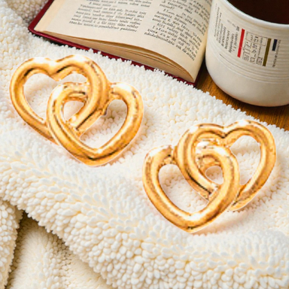 9ct Gold Interlocking Double Heart Stud Earrings 375 Hallmarked for Women