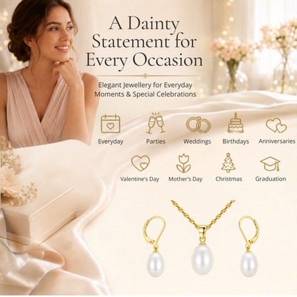 Pearl Drop Pendant Necklace and Earrings Set