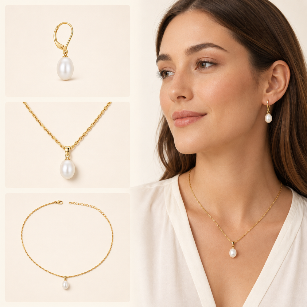 Pearl Drop Pendant Necklace and Earrings Set