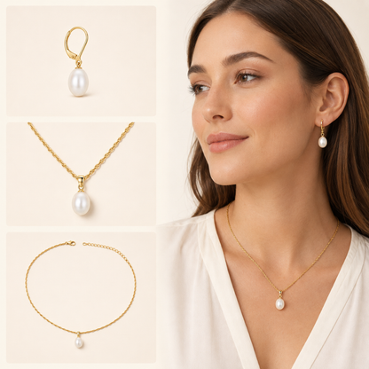 Pearl Drop Pendant Necklace and Earrings Set