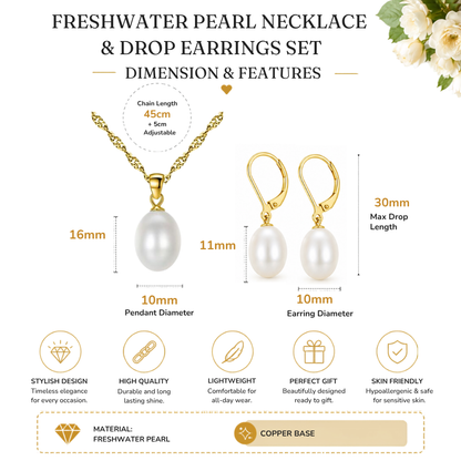 Pearl Drop Pendant Necklace and Earrings Set