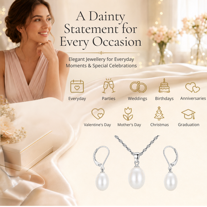 Pearl Drop Pendant Necklace and Earrings Set