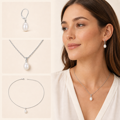 Pearl Drop Pendant Necklace and Earrings Set