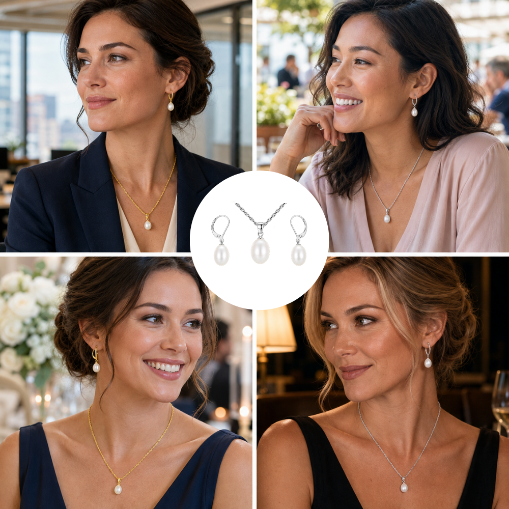 Pearl Drop Pendant Necklace and Earrings Set