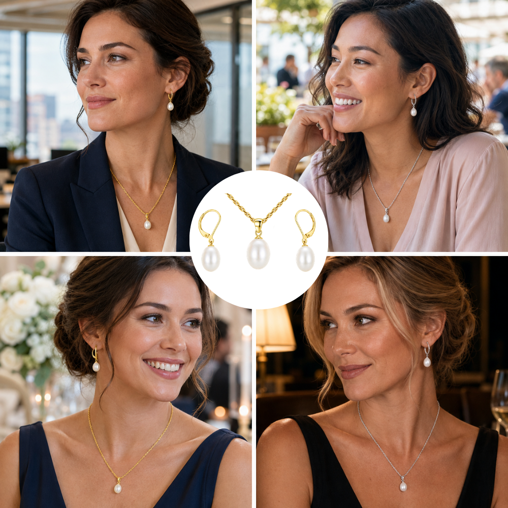 Pearl Drop Pendant Necklace and Earrings Set
