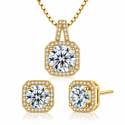 Women’s Cubic Zirconia Halo Crystal Pendant Necklace & Stud Earrings Jewellery Set