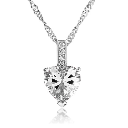 Sterling Silver Heart Zircon Pendant Necklace & Stud Earrings Set