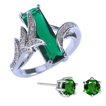 Emerald Elegance Ring and Stud Earrings Set