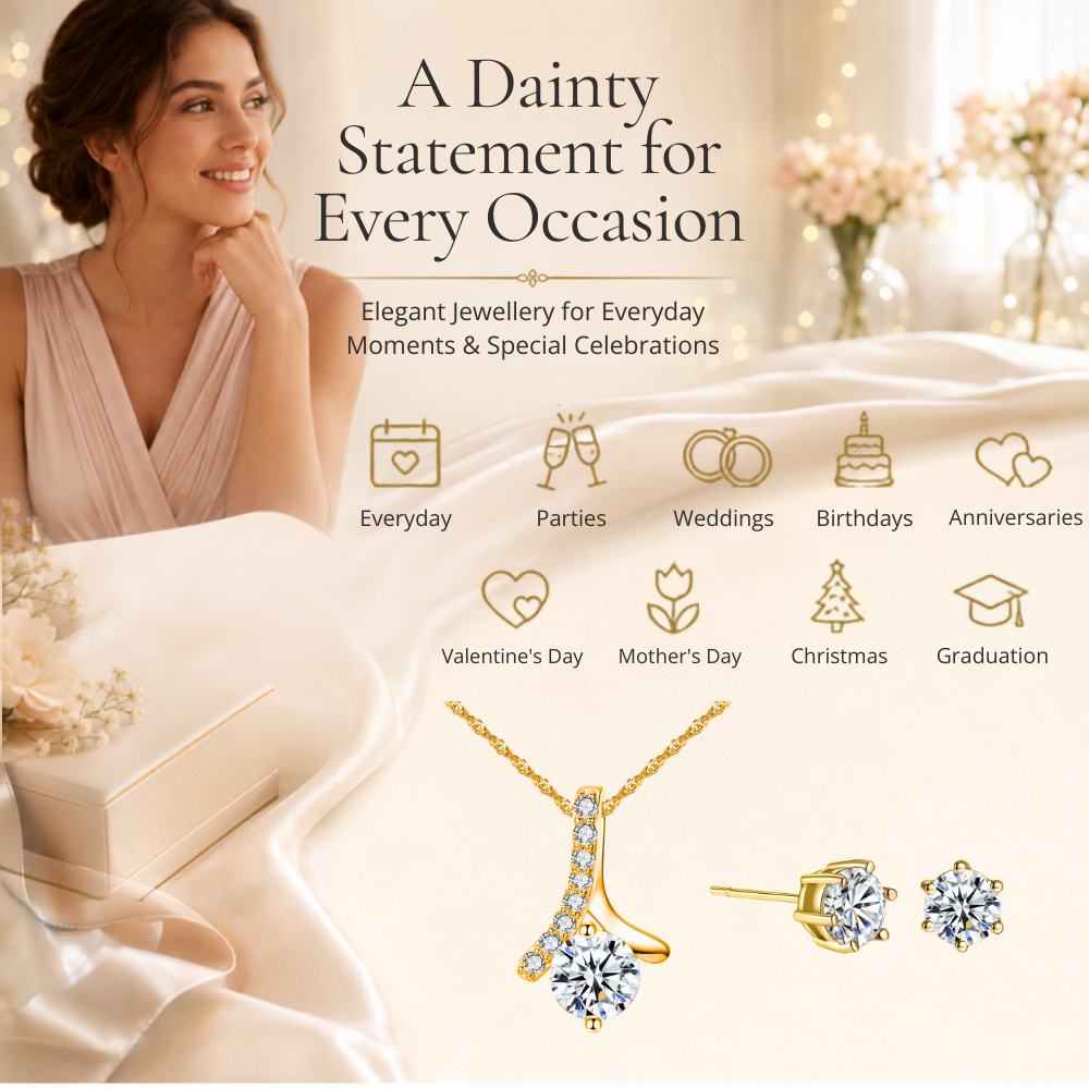 Solitaire Zircon Crystal Pendant Necklace and Stud Earrings Set