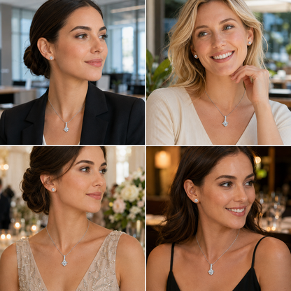 Solitaire Zircon Crystal Pendant Necklace and Stud Earrings Set