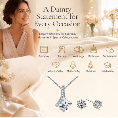 Solitaire Zircon Crystal Pendant Necklace and Stud Earrings Set