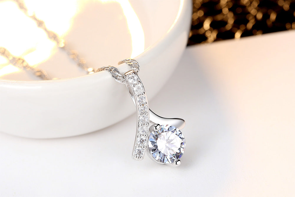 Solitaire Zircon Crystal Pendant Necklace and Stud Earrings Set