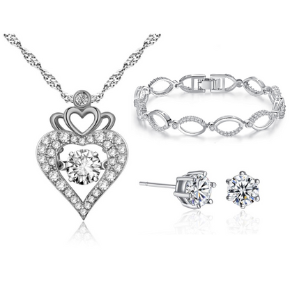 Love Heart Necklace, Bracelet and Stud Earrings Jewellery Tri Set