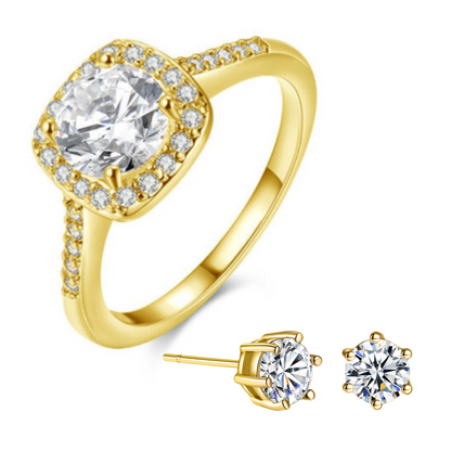 Princess Cut CZ Ring and Stud Earrings Set