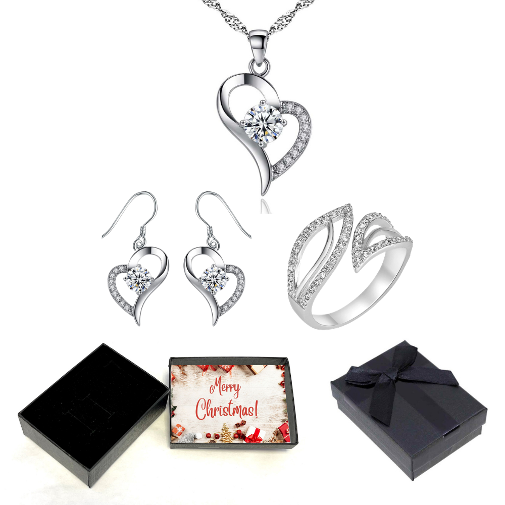 Heart Pendant Necklace, Drop Earrings and Open Ring Jewellery Set with Message and Gift Box – Birthday, Christmas, Mum Gift (Copy)