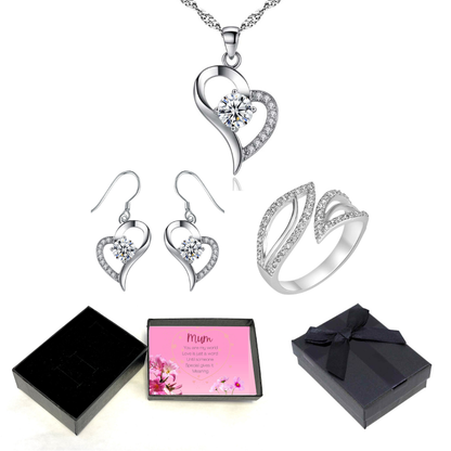 Heart Pendant Necklace, Drop Earrings and Open Ring Jewellery Set with Message and Gift Box – Birthday, Christmas, Mum Gift (Copy)