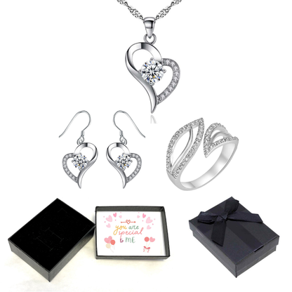 Heart Pendant Necklace, Drop Earrings and Open Ring Jewellery Set with Message and Gift Box – Birthday, Christmas, Mum Gift (Copy)