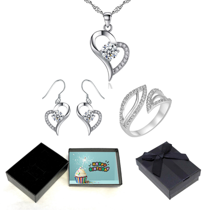 Heart Pendant Necklace, Drop Earrings and Open Ring Jewellery Set with Message and Gift Box – Birthday, Christmas, Mum Gift (Copy)