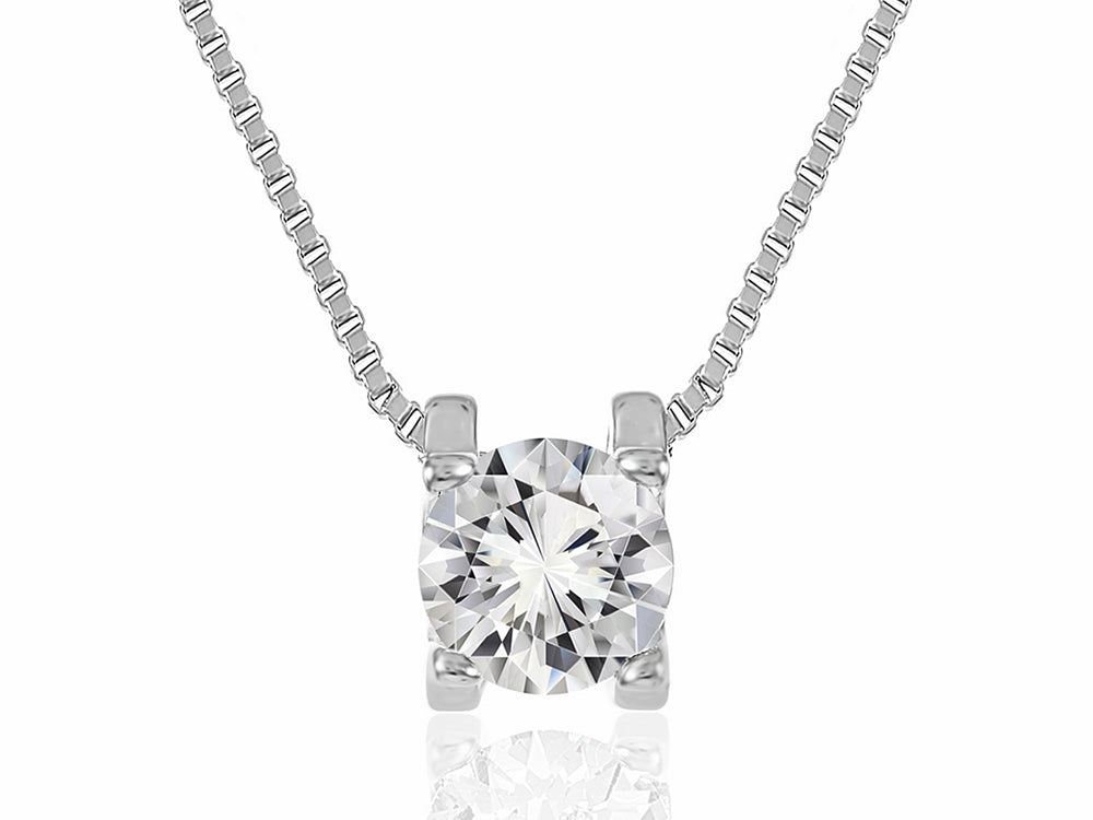 Solitaire Crystal Necklace and S925 Sterling Silver Band Ring Set