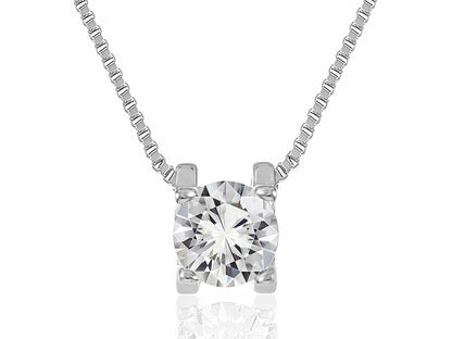 Solitaire Crystal Necklace and S925 Sterling Silver Band Ring Set