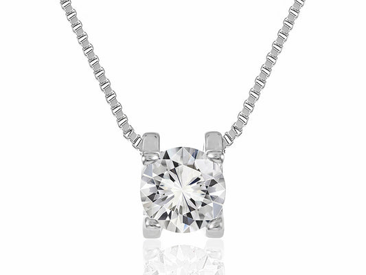 Solitaire Crystal Necklace and S925 Sterling Silver Band Ring Set