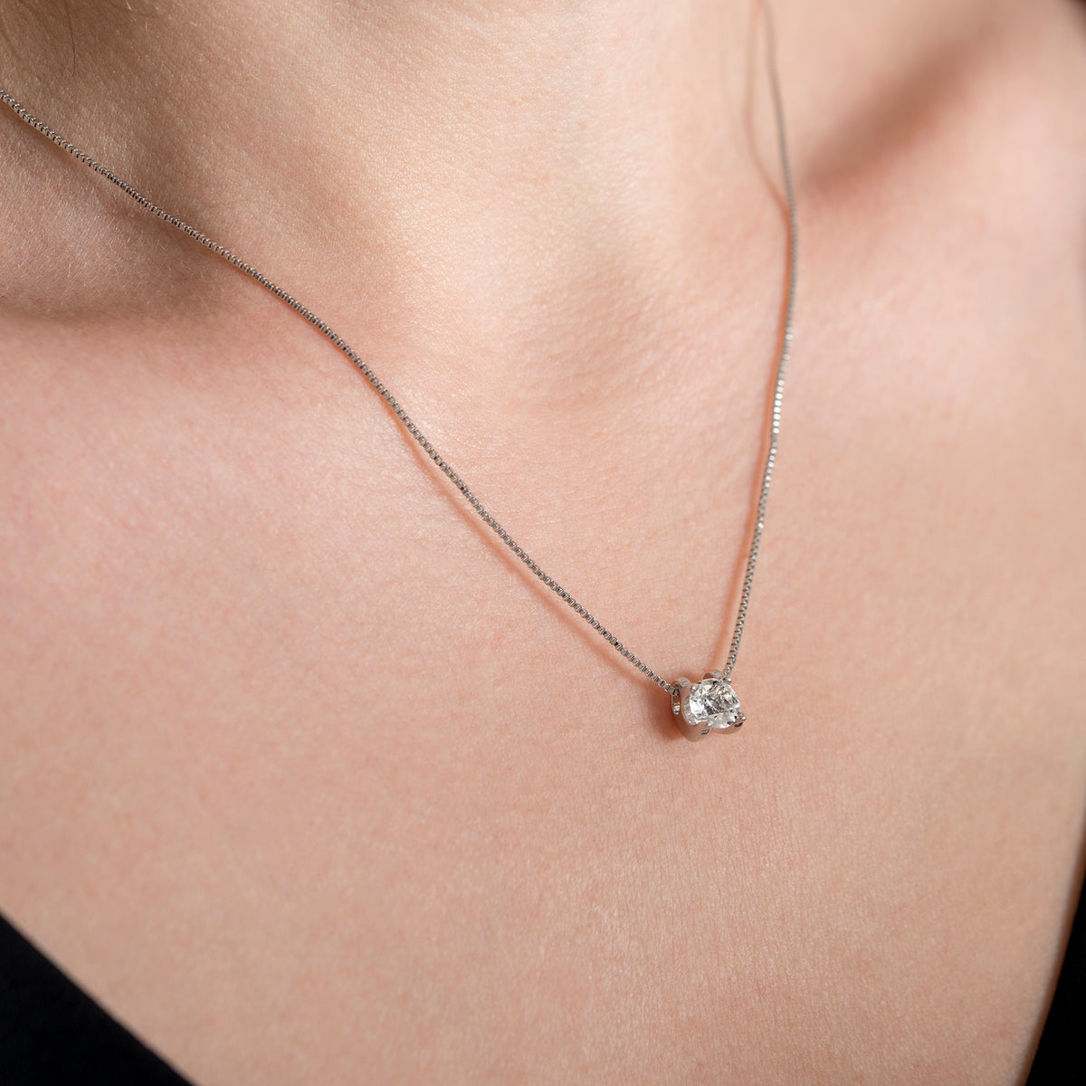 Solitaire Crystal Necklace and S925 Sterling Silver Band Ring Set