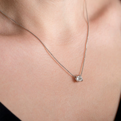 Solitaire Crystal Necklace and S925 Sterling Silver Band Ring Set