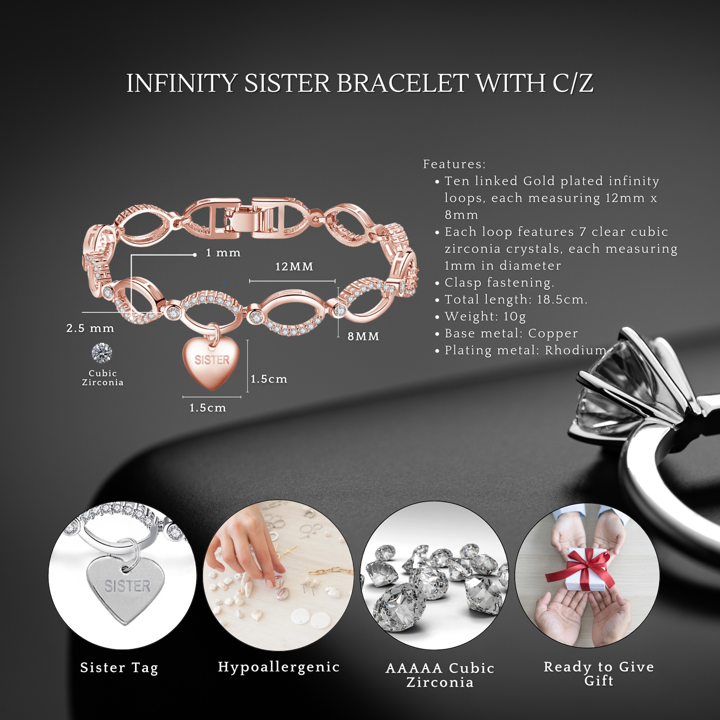 Bracelet for Sister Multi Linked Heart Bracelet with Message Card Gift Bag