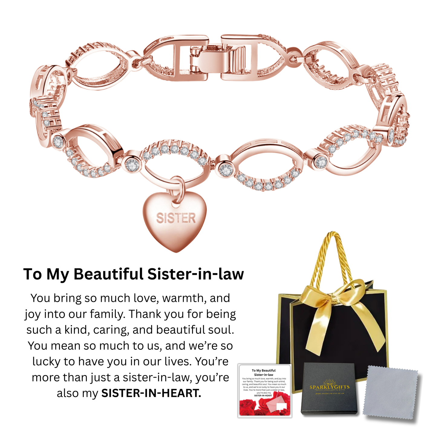 Bracelet for Sister Multi Linked Heart Bracelet with Message Card Gift Bag
