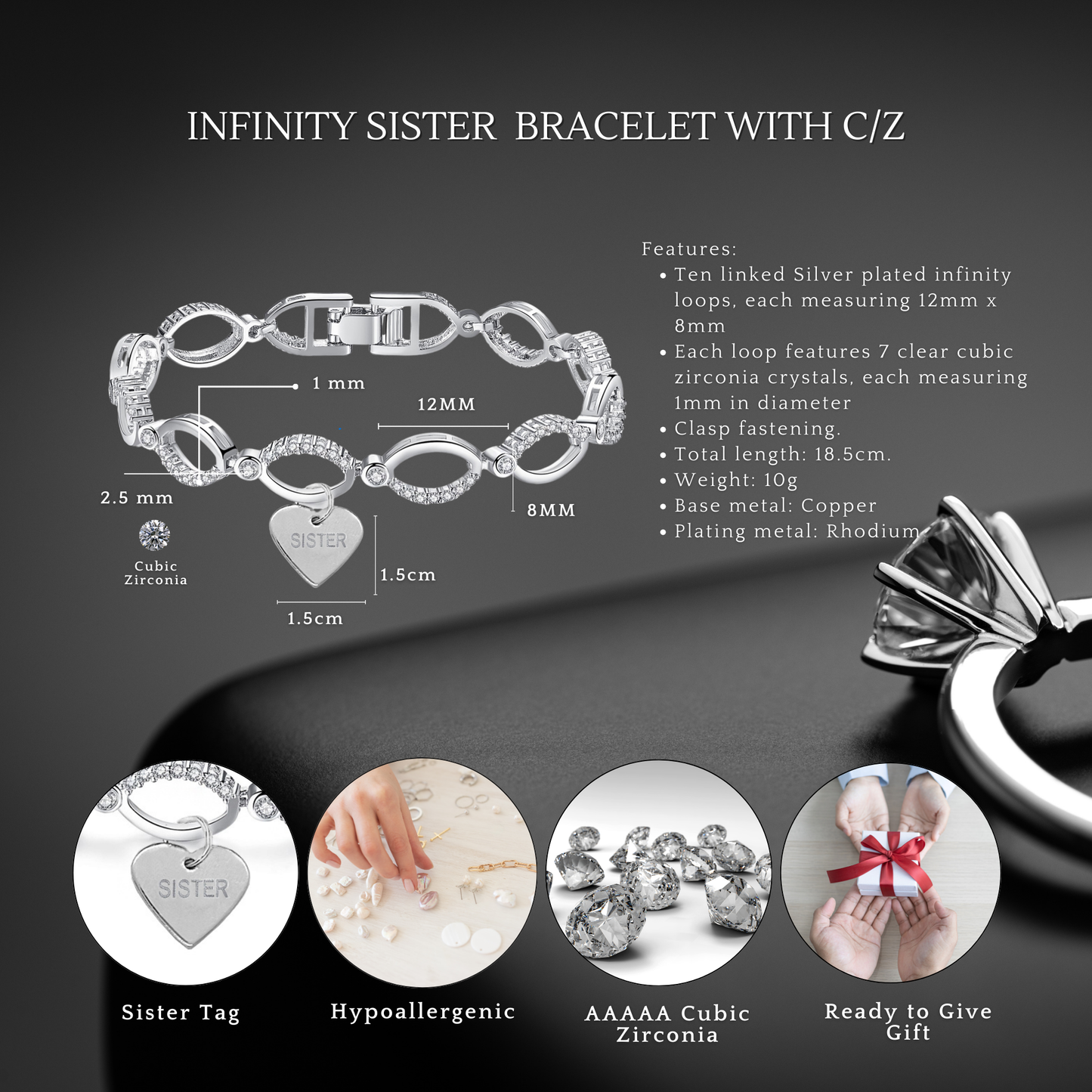 Bracelet for Sister Multi Linked Heart Bracelet with Message Card Gift Bag