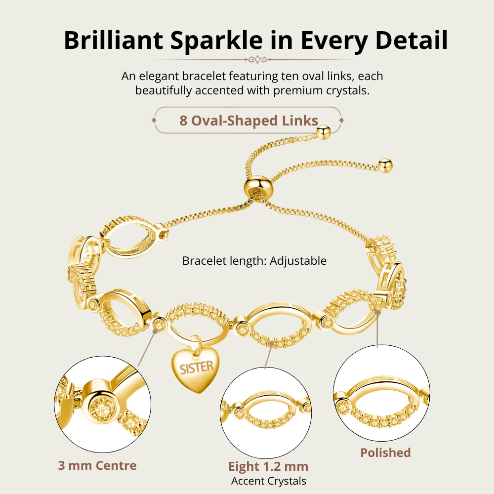 Gold Tone Multi-Link Infinity Adjustable Bracelet with Premium Crystal
