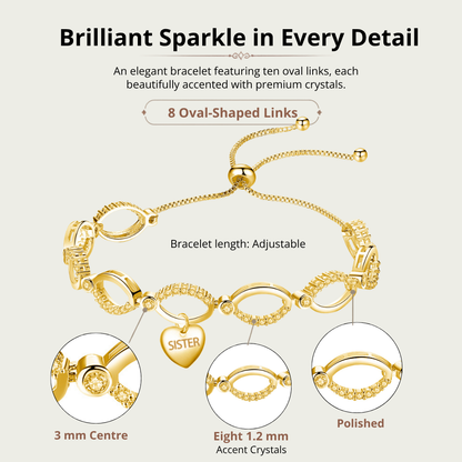 Gold Tone Multi-Link Infinity Adjustable Bracelet with Premium Crystal