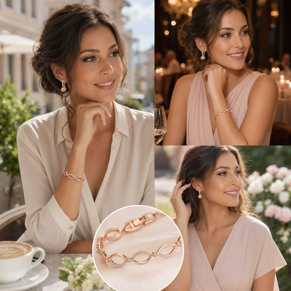 Rosegold Tone Multi-Link Infinity Bracelet with Premium Crystal