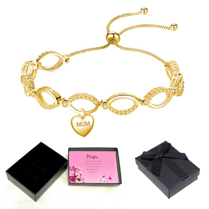 Multi-Link Infinity Bracelet for Mum with Premium Crystals Personalised Mum Tag Message Card Box- 3 Colour