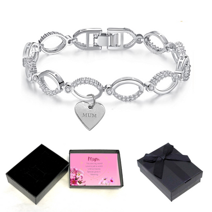Multi-Link Infinity Bracelet for Mum with Premium Crystals Personalised Mum Tag Message Card Box- 3 Colour