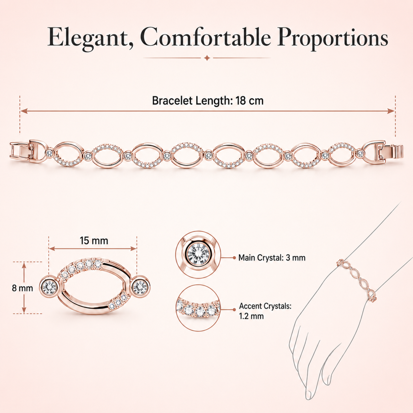 Rosegold Tone Multi-Link Infinity Bracelet with Premium Crystal
