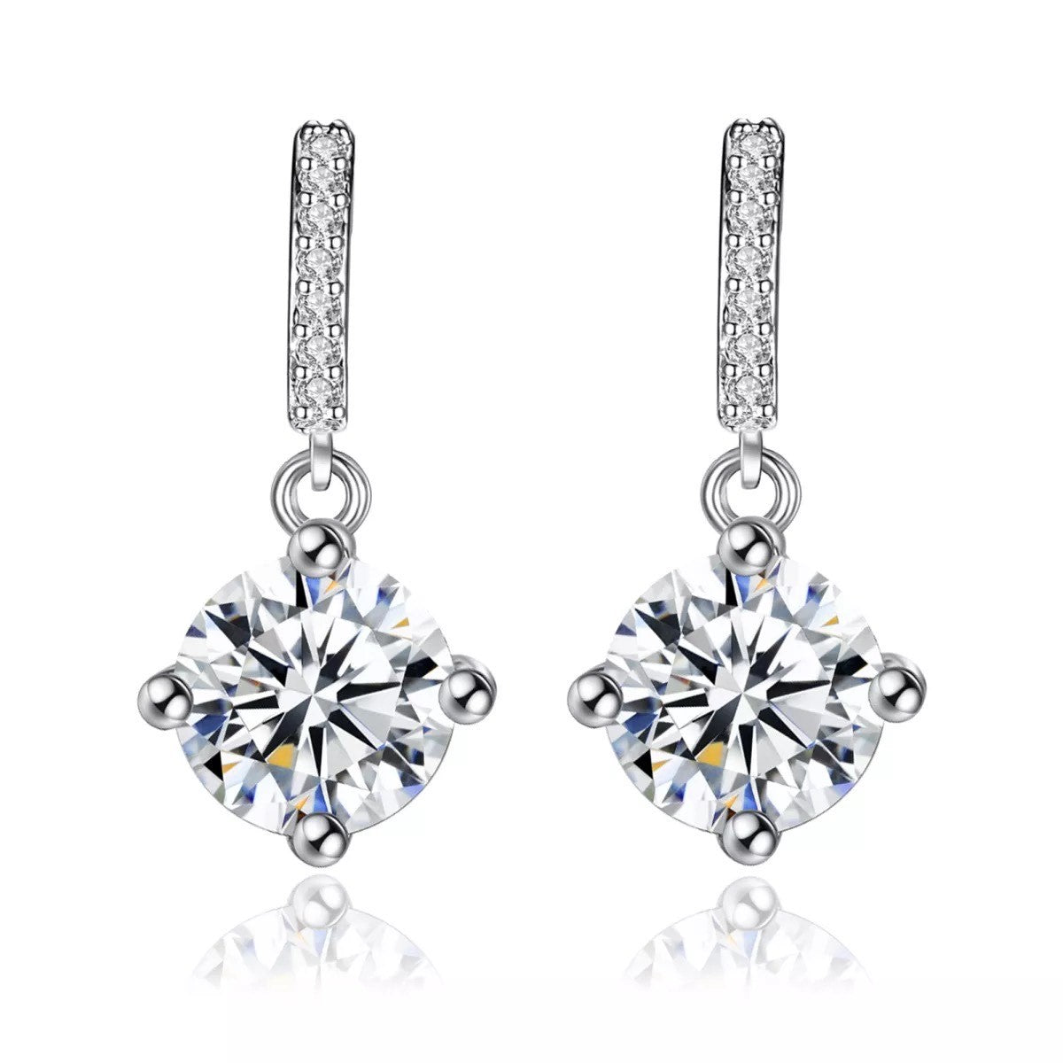 2 In One Round Cut Solitaire Engagement Rings Stacking Band & Drop Earrings Set Jewellery Set